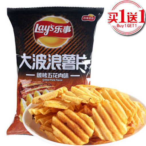 图片 买一送一! 乐事 大波浪薯片 碳烤五花肉味 70g 日期 2026-04-01