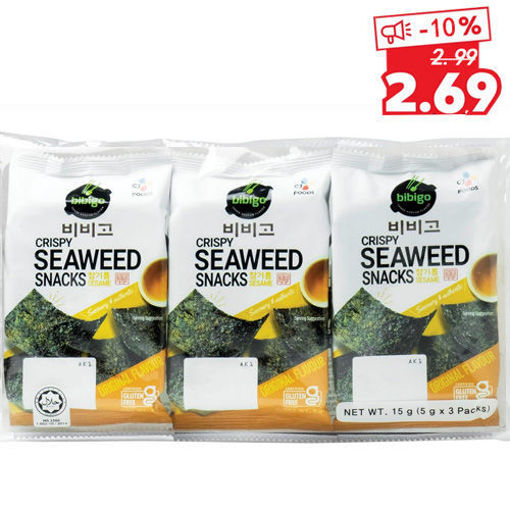 Bild von (3 Pack) Bibigo Knusprig gerösteter Seetang Original 15g 
